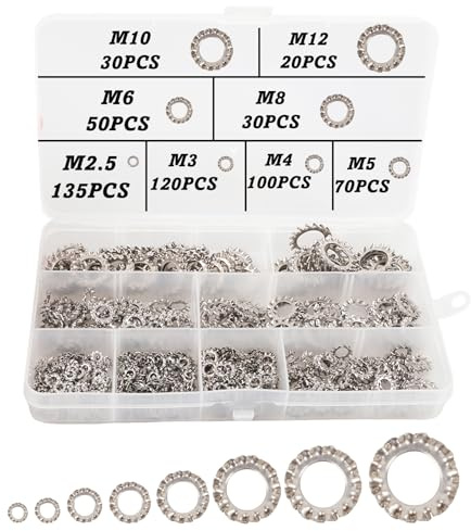 TIANCEWAN 555PCS Arandelas Metalicas 304 Inoxidable, Juego Completo 8 Especificaciones (M2.5/M3/M4/M5/M6/M8/M10/M12) con Caja de Almacenamiento, Arandela carter aceite para Hogar, Ingenieria y Taller.