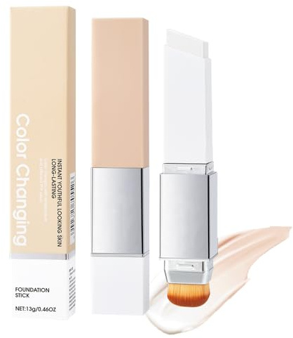 Color Changing Foundation Stick med pensel, färgskiftande primer, 2-i-1 primermakeup, lång hållbarhet, concealer foundation för mogen hud, naturlig glöd och jämn hy (elfenben)