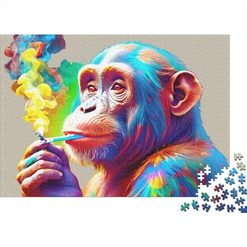Bunte AFFE Rauchen 1000-teilig Puzzle Für M?nner Und Frauen Herausfordernd Entspannung Zu Hause Premium Qualit?t Denkspiel Nachmittagsbesch?ftigung 100% Recycelbar 70x50cm/1000pcs
