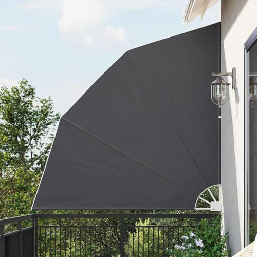 Tidyard Balkon Sichtschutz Schwarz 210 x 210 cm Polyester, Balkonfächer klappbar Balkonmarkise Fächer Windschutz Trennwand Wetterfest42000935