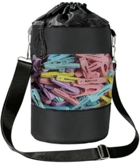 MOBOOY Premium Peg Bag for Washing Line with Hanger, Black Peg Bag with Closing Cord and Shoulder Strap for Laundry Clothes Pegs, Indoor Outdoor Pegs Organizer Storage Use