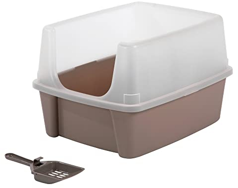 Iris Ohyama Katzenklo mit Schaufel, bis 7 kg, Taupe, offen, ohne Deckel, Katzentoilette, hoher abnehmbarer Rand, Für große Katzen, Kätzchen, Toilet, xxl Toilette, BPA-frei, Cat Litter Box, CLH-12