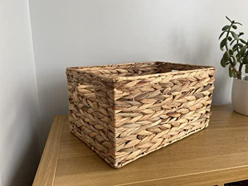 Cesta rectangular de almacenamiento natural de jacinto de agua (grande: 47 x 34 x 23 cm) HE33