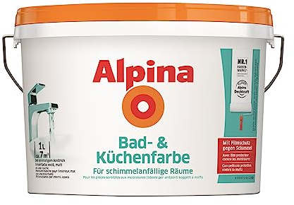 Alpina Bad- und Küchenfarbe in weiß matt – Anti-Schimmel Wandfarbe für Feuchträume – ergiebig, gut deckend & reinigungsfähig – 1 Liter