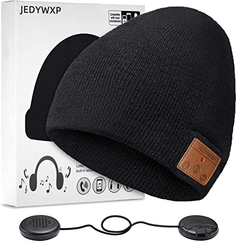 ZRUHIG Bluetooth Mütze, Wintermütze mit abnehmbarem integriertem Mikrofon und HD Stereo Lautsprechern, Unisex Winter Strickmütze Musik Kopfhörern, Geschenke für Männer Frauen Weihnachten (Schwarz)…