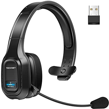 TECKNET Wireless Headset, Bluetooth Headsets With Microphone Noise Canceling & USB Dongle, On Ear Headphones with 55H Long Working Time, USB Headset for Call Center/Truck Driver/Skype/Zoom/Office