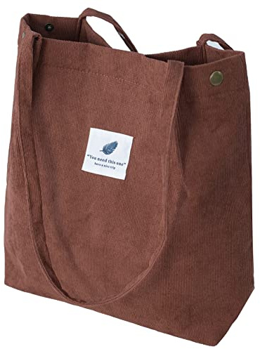VOKUVIKU Umhängetasche Damen Groß Schule Shopper Beutel tasche Cord Tasche | Gross Jutebeutel Bedruckt Stofftasche Baumwolltasche XXl Vintage Tragetasche Einkaufstasche