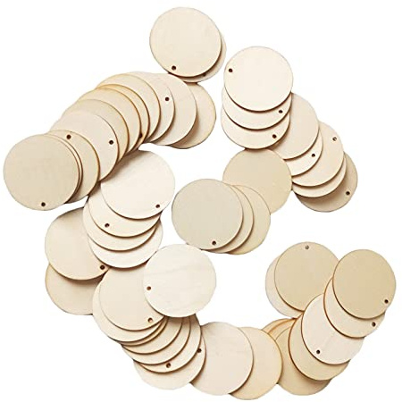 Anawakia Lot de 50 rondelles de bois rondes avec trou - Décoration de Noël - 5 cm