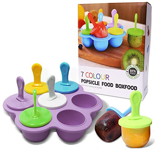 Silicone Popsicle Molds 7-cavity DIY Ice Pop Mold with Colorful Sticks For egg biting ice cream molds storage containers non stick cake molds (Purple)