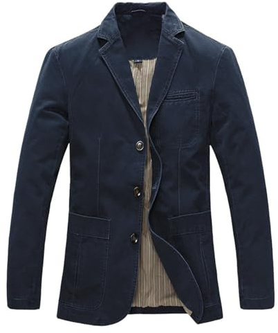 Allthemen Giacche Casual da Uomo in Blazer con 3 Bottoni in Cotone Lavato Blu XXL