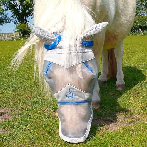 Ruggles Shetland Miniatur-Fliegenmaske, für Pferde und Pony, Augenschutz, klein, groß, mit Fleece gefüttert (Shetland S-mit Nase)