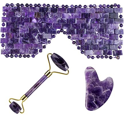 Lila Kristall Jade Gesichtsmaske Gua Sha Scraper Massage Roller Set Natürlicher Amethyst Gouache Stein,Typ 4