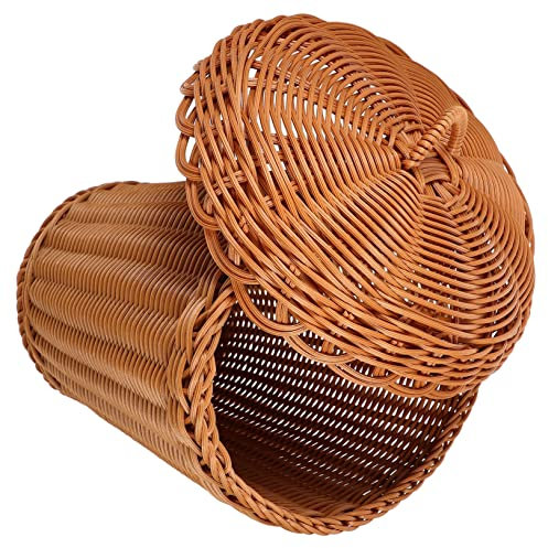 SOESFOUFU Poubelle Tissée Avec Couvercle Panier à Déchets Pour Divers Articles Corbeille Imitation Rotin Simple Pour Chambre à Coucher Ou Salon