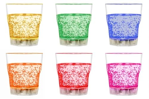 TECHLY 367157 Lot de 6 verres Tumbler 250 ml avec 6 couleurs LED Transparent