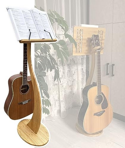 WORDFUN Stabiler Notenständer, Notenpult Gitarre/Violine/Ukulele, Notenablage Aus Bambus, 340° Verstellbarer Winkel, Desktop-Buchständer, Hohl Geschnitztes Design, Vintage, Einfach Zu Montieren