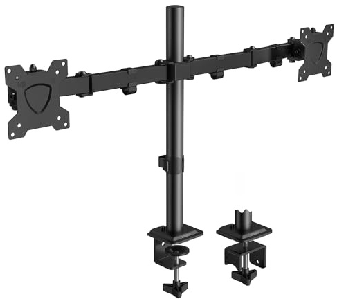 KOORUI Dual Monitor Stand for 13-27 Inch Holds Screens, Ergonomic Height Adjustable Monitor Arm with Rotate 360°/ Adjustable Tilt ±72°/ Swivel 360°, VESA 75/100mm