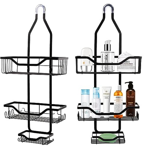 Azonelife Duschablage zum Hängen mit Seifenablage 3-Stufig Duschablage Ohne Bohren zum Hängen mit 2 Körben Duschregal Edelstahl Badezimmer Organizer Shampoo Halterung Schwarz