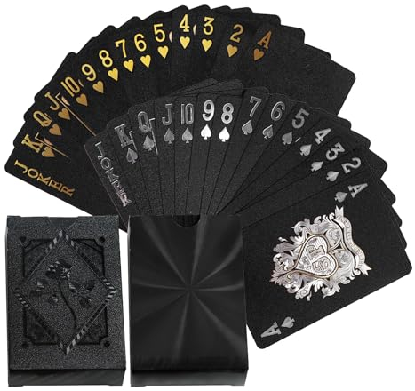 KRYMSON 2 Decks Schwarze Spielkarten, je 54 Karten, Plastikspielkarten, wasserfeste Spielkarten, Kartenspielset, Kartenspielset, für Zuhause, Party, Abendessenspiele