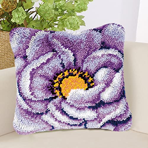 Taxpy Knüpfteppich Zum Selber Knüpf-Sets mit Kissen knüpfen-Set 43x43cm Kissenbezug-Set für Erwachsene und Kinder Latch Hook Kit Heimaccessoire, Wandkunst(Blühende Blumen,D)
