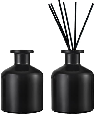 DEARBAG 2 svarta glasdiffusorflaskor, set, 150 ml matta glasflaskor för rumsdoft diffusor, tom diffusorflaska, behållare för eteriska oljor aromaterapi