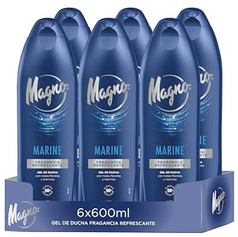 Magno - Gel de Ducha Marine - pack de 6 de 600ml (3.600ml) – Regenera y revitaliza la piel – Proporciona frescor
