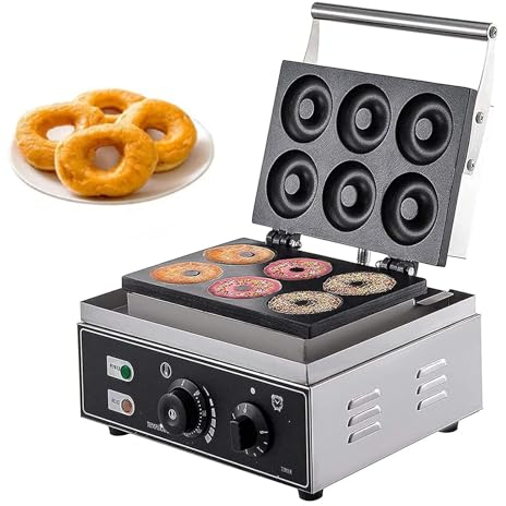 RSPPPJQ Waffle Iron Donut Maker,Commercial Nonstick Waffle Maker, Pancake Maker Electric Donut Maker Machine 6pcs Doughnut Baker Maker Machine,1550W Double-sided Heating Commercial Donut Maker