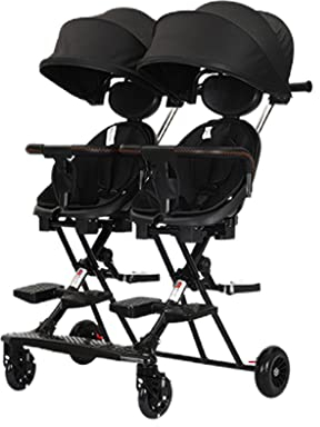ZONABSQQ Kinderwagen Doppel-Kinderwagen, Verstellbarer Schiebegriff, Leichter Doppel-Kinderwagen für Säuglinge und Kleinkinder, inklusive Sicherheitsgurt, schwarz Komfort und Sicherheit