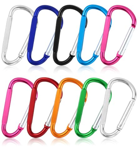 10 moschettoni con anello a D, multicolore, con anello a D, moschettoni di bloccaggio, moschettoni per arrampicata, per esterni, casa, camper, campeggio, pesca, escursionismo, viaggi