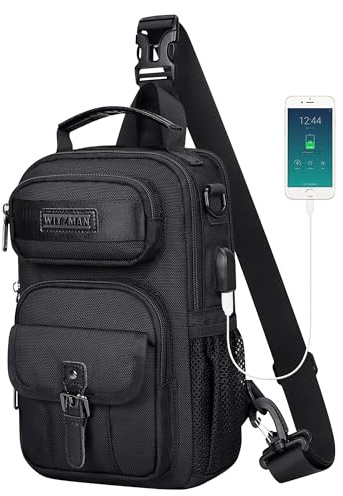 WITZMAN Umhängetasche für Herren, umwandelbarer Sling-Rucksack mit USB-Port