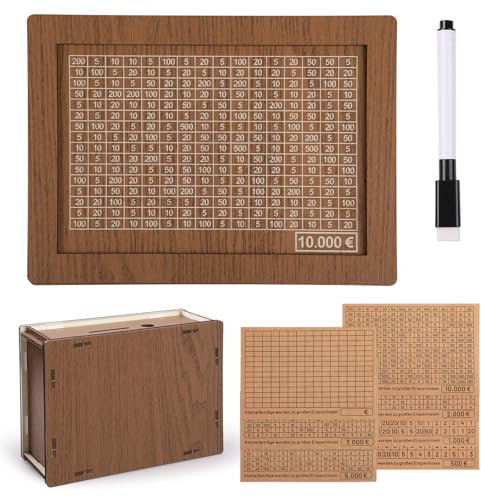 GeeRic Salvadanaio in legno resistente piani di risparmio 10 K Saving Challenge cassaforte in legno marrone