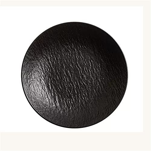 FZL02068LM Dinner Plate Dining Plate Household Deep Plate Ceramic Salad Bowl Soup Plate White Rock Dish Household Kitchen Restaurant Plate Round Frosted Dining Plate Plates(Black,Large)