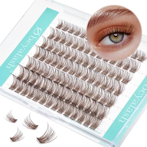 Obeyalash Wimpern Braun, Braune Wimpern Cluster, Individuelle Wimperncluster Extensions, DIY D Curl Wimpernverlängerung Mix 8mm 10mm 12mm 14mm Natürlich Braun Einzelnewimpern zu Hause SNR013 Brown
