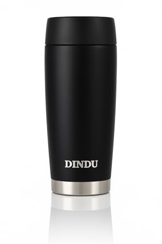 DINDU Insulated Travel Mug – Stainless Steel Coffee Mug for Hot & Cold Drinks; Spill-Proof Lid, Car Friendly, Reusable, Thermal Coffee Mug (450ml, Black)