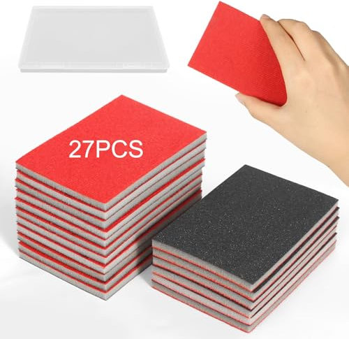 Set di Spugne Abrasive, 27 Pezzi Spugne di Levigatura Grana P180-P3000, Blocco di Carteggiatura Spugna Abrasiva Bagnata Tamponi di Carteggiatura Bagnata per Legno Cartongesso Metallo Vernice