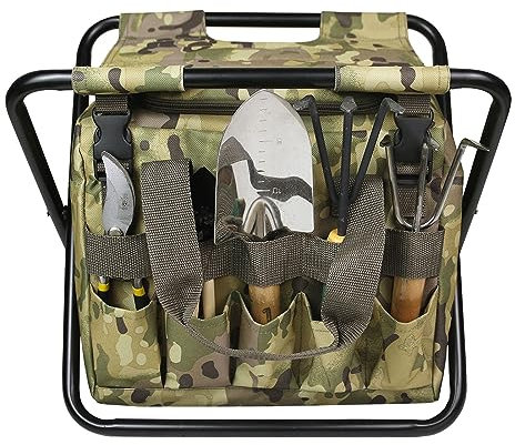 Sgabello da giardino pieghevole con borsa portaoggetti rimovibile, inginocchiatoio leggero e sedile da giardino, set di attrezzi da giardinaggio nizer multifunzionale sgabello pieghevole con borsa