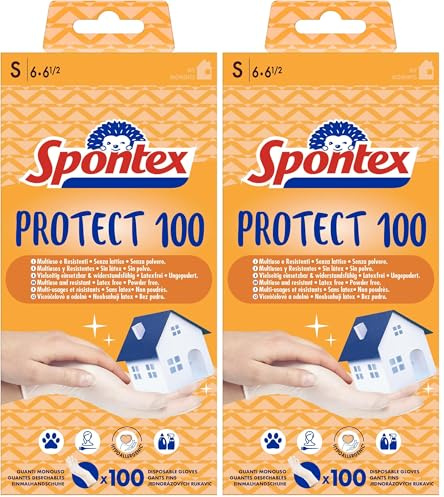 Spontex Protect Einmalhandschuhe aus Vinyl, ungepudert und latexfrei, vielseitig einsetzbar, in praktischer Spenderbox, Größe S, 200er Pack