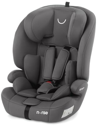 Nurse by Jané Grip Siège Auto i-Size 76–150 cm, 2–12 Ans, Sans Isofix, Installation Ceinture, 9 Positions, Groupe 1 2 3, Gris