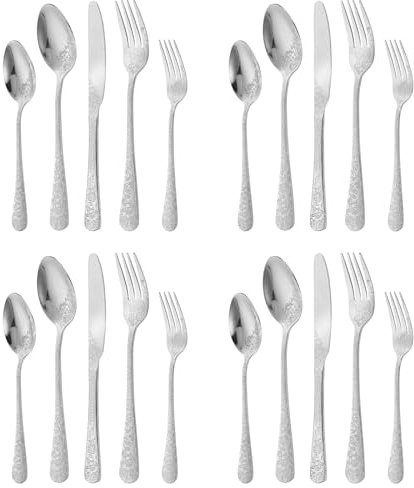 MMRTDJDR Ensemble de Couverts en Acier Inoxydable de 20 PCS, y Compris la cuillère à Fourche et Couteau Ensemble de Couverts Vintage pour Le Lave-Vaisselle de la Cuisine pour 4 (Argent)
