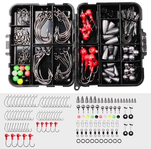 Fishing Tackle Box Fully Loaded, 148 PCS Tackle Kit Portable Fishing Gear Set Include Fishing Hooks Weights and Other Accessories for Carp Bass Trout Bluegill Freshwater & Saltwater Gift for Men
