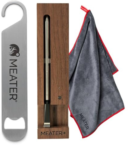 MEATER Plus Bundle: Smart Digital Wireless Meat Thermometer with Microfiber Kitchen Towel & Bar Blade Opener | Grilling, Smoking, Roasting, Baking, & BBQ | Limited Edition Brown Sugar Color