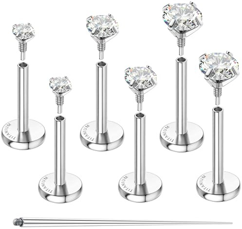 GEMQUEEN Flat Back Earrings Hypoallergenic - G23 Titanium Internal Thread Stud Earring Set 18G Cartilage Helix Tragus Conch Medusa Piercing Jewelry Dainty Nose Lip Labret Studs for Women Men Trendy