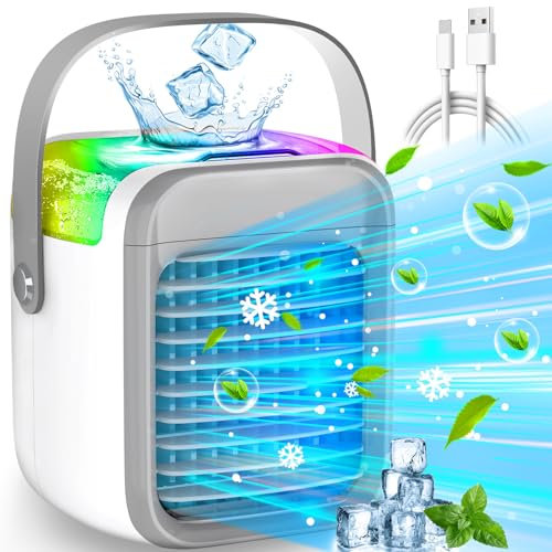 Portable Air Conditioner, Mini Air Conditioner, 3-in-1 Portable Air Cooler, 3 Speeds & 7 Colors USB Rechargeable Evaporative Air Cooler Humidifier with Handle, Suitable for Home Office Dorm