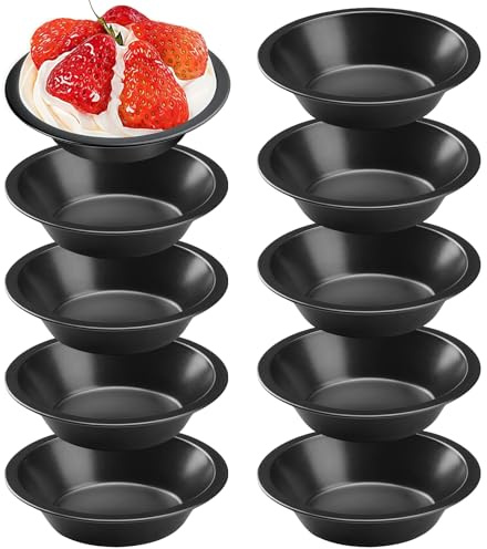 YOFAPA 10 Pcs Mini Pie Dishes, 5 Round Tart Pans, Non-Stick Carbon Steel Baking Molds, Oven-Safe, Smooth Edges for Easy Release, Ideal for Mini Pies, Tarts, and Desserts