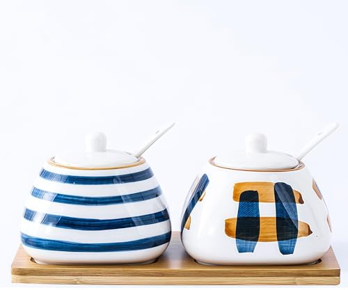 Sucrier avec couvercle et cuillère - Lot de 2 sucriers en céramique pour bar à café