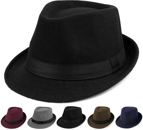 Initlove Mens Fedora Hat Classic Felt Panama Hat Short Brimmed Trilby Hats Black