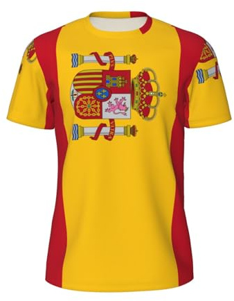 Camisetas de secado rápido con la bandera de España para hombre, camisetas de gimnasio que absorben la humedad, camisas de entrenamiento de manga corta para deportes, Negro -, Medium