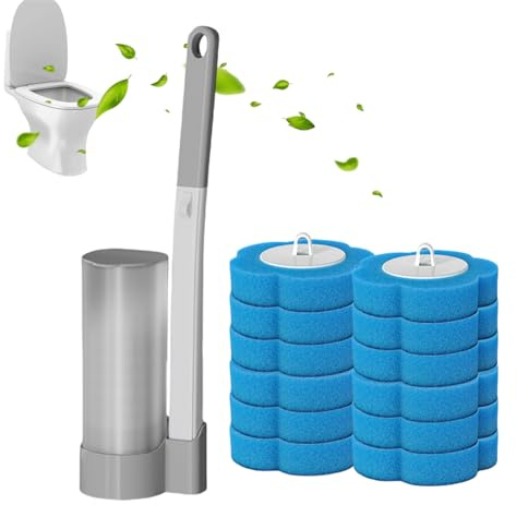 Escobilla de Baño Desechable con Dispensador de Jabón - 12 Unidades, Recambios Esponja Limpieza, Montaje en Pared, Cepillo Estrecho para Inodoro, Lavabo y Bañera (B)