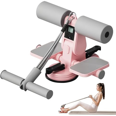 Tragbare Sit Up Bar, Sit Up Assistant Sit Up Trainingsgerät mit Zugseil und Display, Multifunktionale Bauchtrainer für Zuhause, Sit-Up-Bar Hilfsmittel Gesundheit Bauchgerät (Rosa)