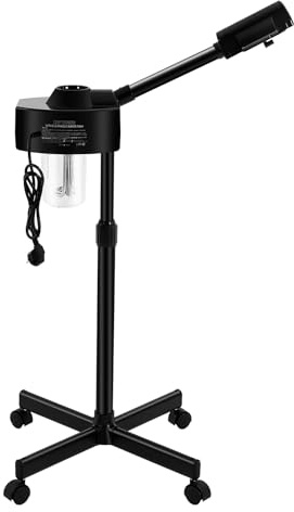Mqwdxzfes 750W Tiefenpflege Gesichtsdampfer, Ozonfunktion Verdampfer mit Rädern, UV-Lampe & 360° Drehbaren Düse, Bedampfer Kosmetik, Ozone Bedampfer für Hautpflege zu Hause & im Spa, Schwarz