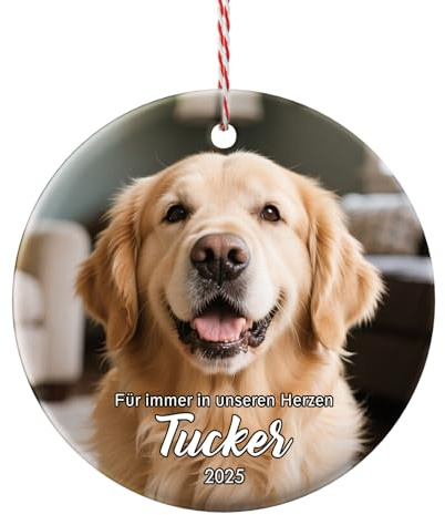 DPDP Personalisierte Weihnachtskugeln mit Foto – Hunde Geschenke, individuelle Trauerkugel, keramische Weihnachtsdekoration, Geschenk für Hundeliebhaber